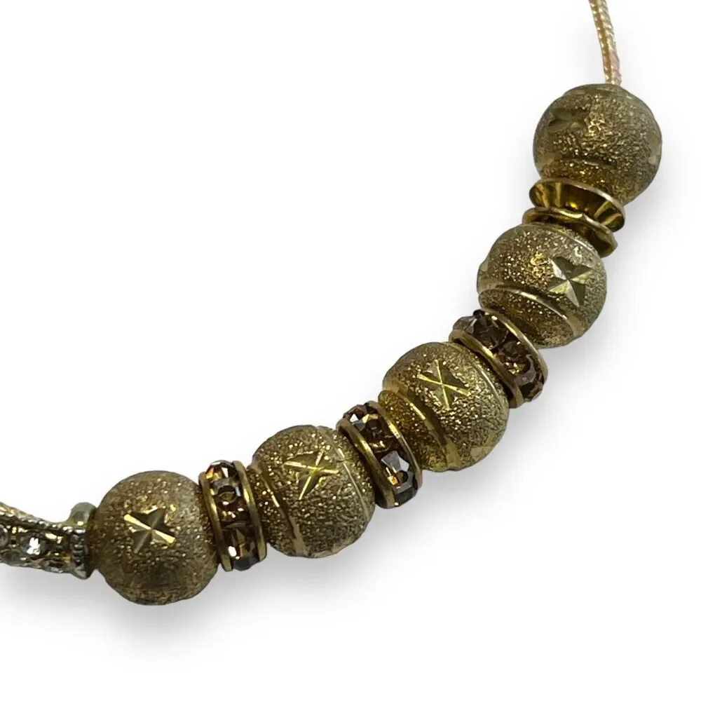 Womens Fashion Bracelet Beaded Rhinestone Jeweled Adjustable Gold Tone